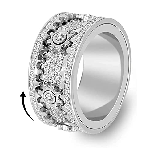 Anti Angst Spinner Ring, Anti Stress Ringe Drehbar Damen, Diamant Gear Fidget Ring Frauen, Hochwertig Ehering Partnerringe Verlobungsringe mit Geschenkebox, Zappelringe Gegen Nervosität von SkyFace