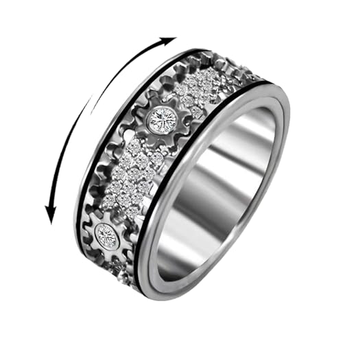 Fidget Spinner Ring Silber 925, Anti stress ring Drehbar Damen Herren Anti-angst Spinner Ringe, ADHS Ringe zum Drehen, Zahnrad Ring Drehbar, Geschenke Schmuck mit Ringbox von SkyFace