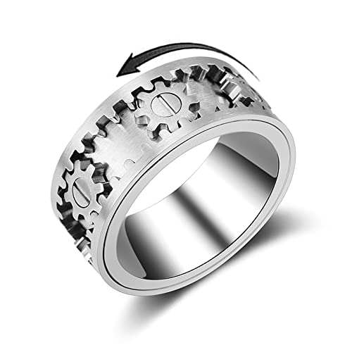 SkyFace Fidget Spinner Ring Edelstahl, Zahnrad Ring Drehbar für Herren Damen, Ringe Gegen Angst und Nervosität, Breit Zeigefinger ringe Stressabbau Bandringe von SkyFace