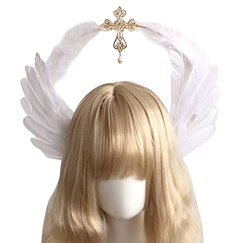 SkyPOOU Kopfbedeckung für Damen, Kopfbedeckung für Patentante, Haarschmuck, Laufsteg-Requisiten, weiße Federn, goldfarbenes Kreuz-Stirnband SkyPOOU Kopfbedeckung für Damen, Kopfbedeckung für Patentante, Haarschmuck, Laufsteg-Requisiten, weiße Federn, goldfarbenes Kreuz-Stirnband von SkyPOOU