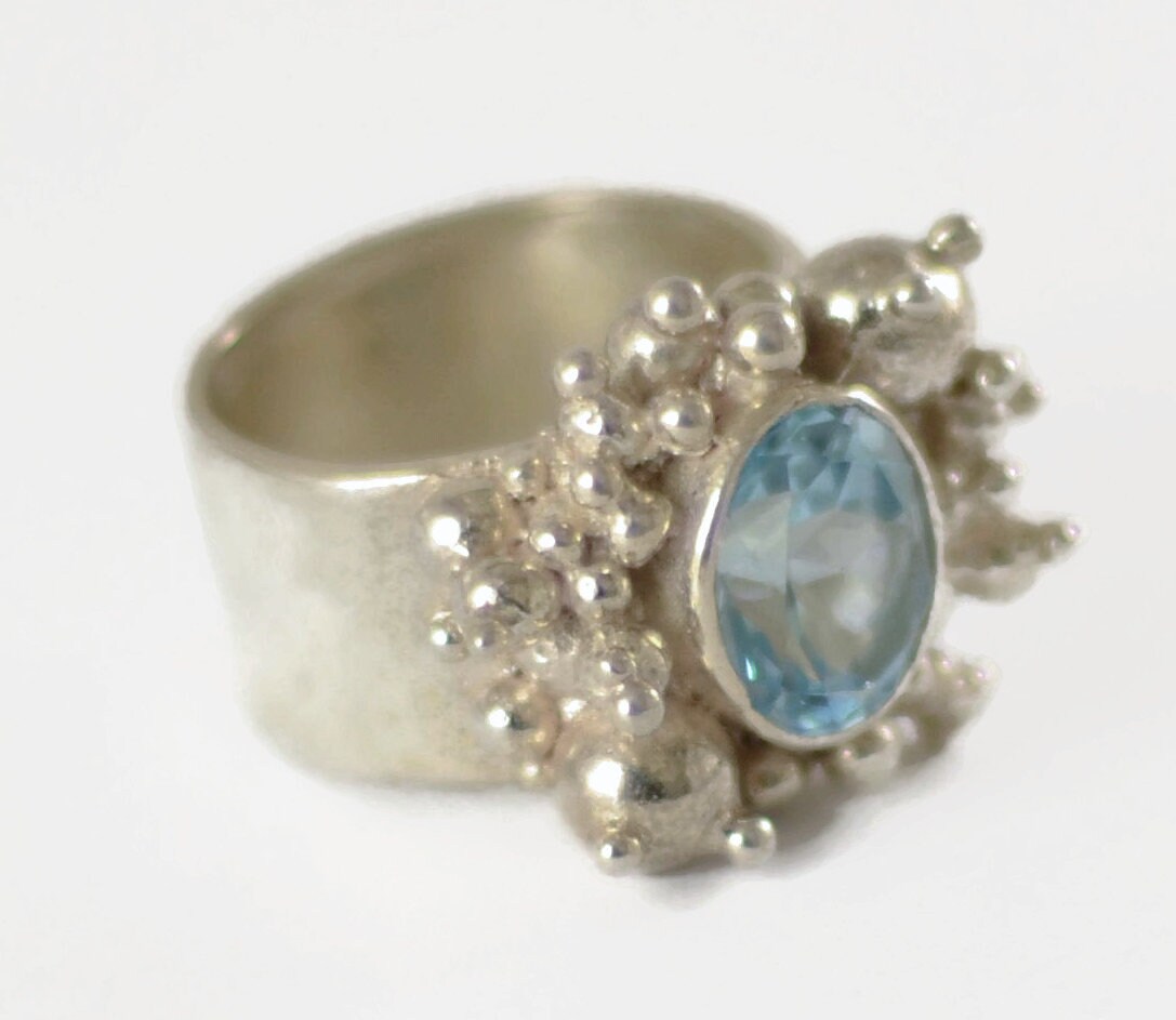 Blautopas Set in 92 5 Massivem Sterling Silber Sprudeln Ring von SkyPeakBoutique