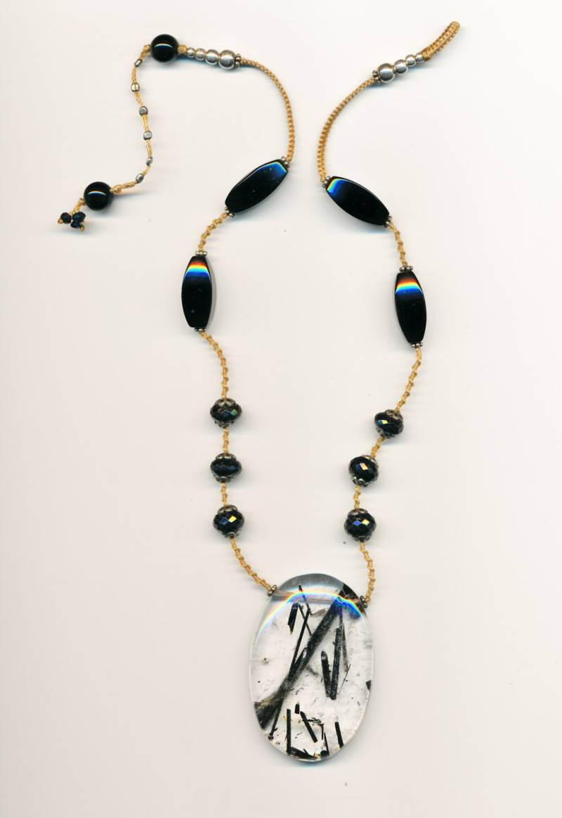 Makrame Halskette Mit Tourisiertem Quarzstift, Facettiertem Schwarzem Spinel, Onyx Und Fertig Einer Streuung Von 92, 5 Sterling Silber von SkyPeakBoutique