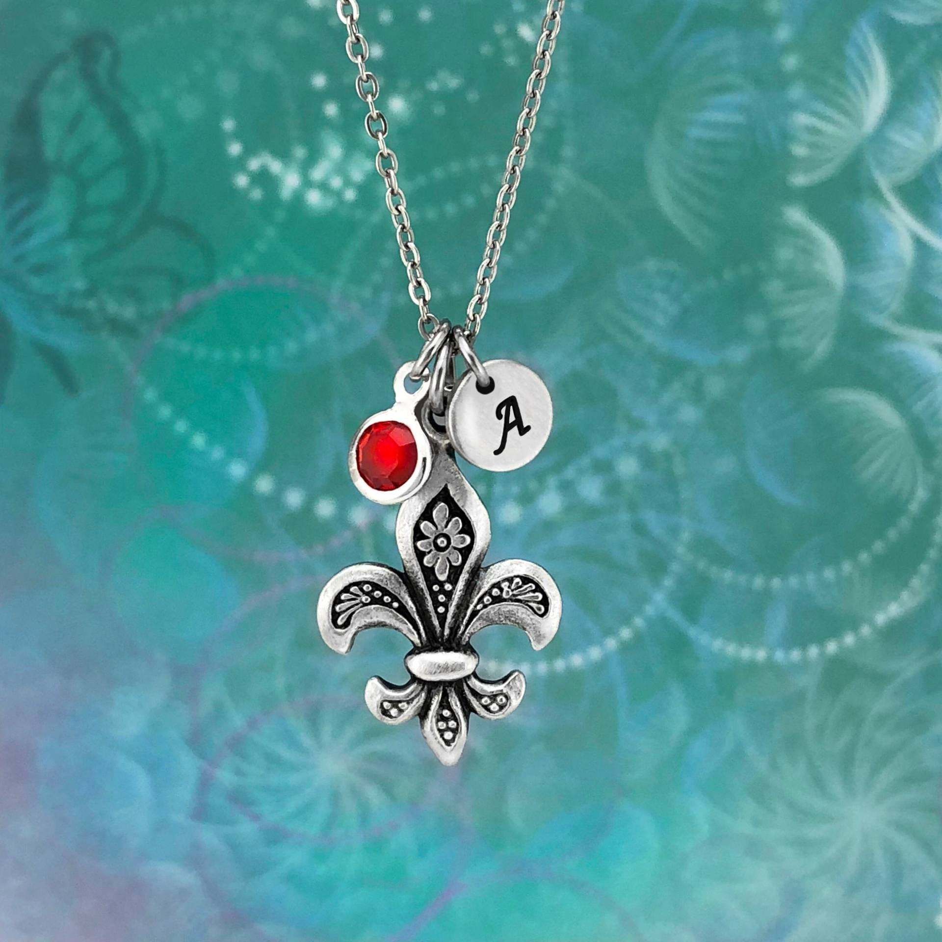 Fleur De Lis Halskette, Personalisierte Schmuck, Initiale, Geburtsstein, Monogramm, Geschenk Für Sie, Geburtstagsgeschenk, Charm Halskette von SkyRoyalStudios