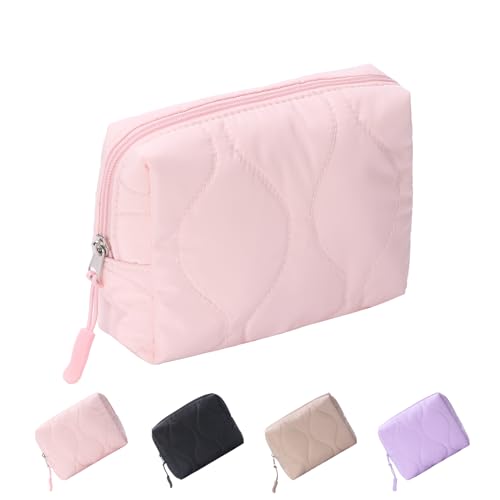 SkyShore Kleine Make-up-Tasche für Geldbörse, gesteppte Kosmetiktasche für Mädchen, Reise-Organizer für Zubehör, Pink, Small von SkyShore