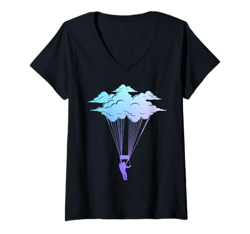Damen Fallschirmspringen Cloud Sky Diving Diver Skydiver T-Shirt mit V-Ausschnitt von Skydiving Apparel & Gifts