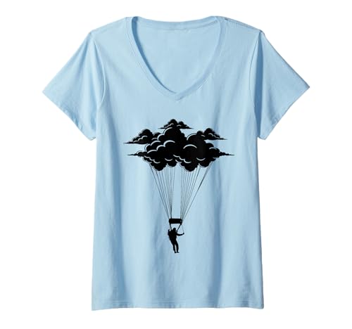 Damen Fallschirmspringen Cloud Sky Diving Diver Skydiver T-Shirt mit V-Ausschnitt von Skydiving Apparel & Gifts