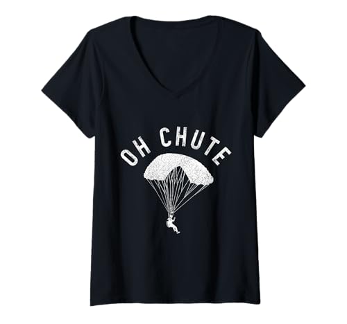 Damen Fallschirmspringen Oh Chute Lustiger Fallschirmspringer Fallschirmspringer T-Shirt mit V-Ausschnitt von Skydiving Apparel & Gifts