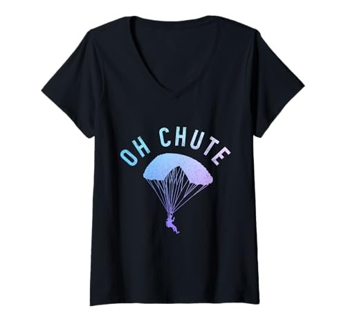 Damen Fallschirmspringen Oh Chute Lustiger Fallschirmspringer Fallschirmspringer T-Shirt mit V-Ausschnitt von Skydiving Apparel & Gifts