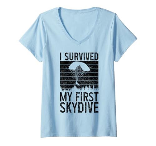 Damen Fallschirmspringen Vintage First Sky Diving Diver Skydiver T-Shirt mit V-Ausschnitt von Skydiving Apparel & Gifts