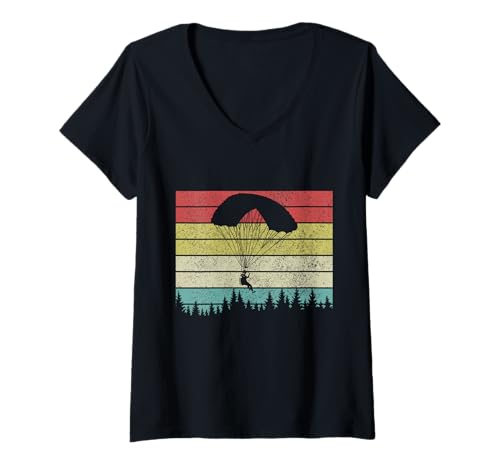 Damen Fallschirmspringen Vintage Sky Diving Diver Skydiver T-Shirt mit V-Ausschnitt von Skydiving Apparel & Gifts