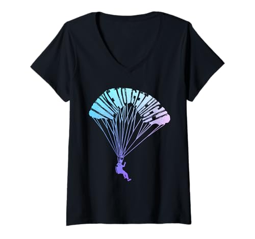 Damen Fallschirmspringen Vintage Sky Diving Diver Skydiver T-Shirt mit V-Ausschnitt von Skydiving Apparel & Gifts