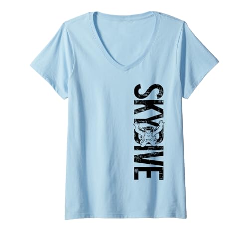 Damen Fallschirmspringen Vintage Sky Diving Diver Skydiver T-Shirt mit V-Ausschnitt von Skydiving Apparel & Gifts