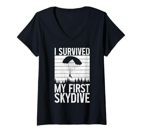 Damen Fallschirmspringen Vintage Sky Diving Diver Skydiver T-Shirt mit V-Ausschnitt von Skydiving Apparel & Gifts