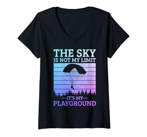 Damen Fallschirmspringen Vintage Sky Diving Diver Skydiver T-Shirt mit V-Ausschnitt von Skydiving Apparel & Gifts