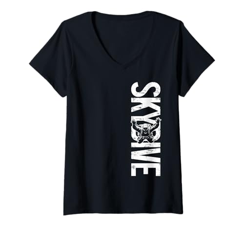 Damen Fallschirmspringen Vintage Sky Diving Diver Skydiver T-Shirt mit V-Ausschnitt von Skydiving Apparel & Gifts