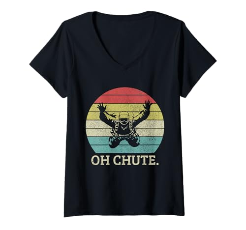 Damen Oh Chute Fallschirmspringen Vintage Funny Sky Diving Diver Skydiver T-Shirt mit V-Ausschnitt von Skydiving Apparel & Gifts