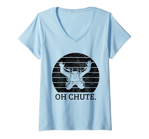 Damen Oh Chute Lustiges Fallschirmspringen, Vintage-Skydiving, Fallschirmspringer T-Shirt mit V-Ausschnitt von Skydiving Apparel & Gifts