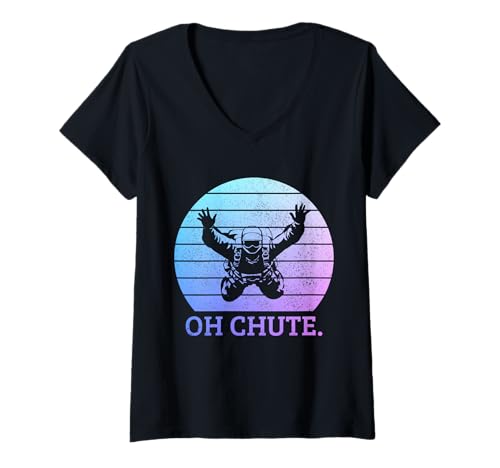 Damen Oh Chute Lustiges Fallschirmspringen, Vintage-Skydiving, Fallschirmspringer T-Shirt mit V-Ausschnitt von Skydiving Apparel & Gifts