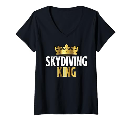 Damen Fallschirmspringen King Skydiver T-Shirt mit V-Ausschnitt von Skydiving Gifts & Skydiver Gifts