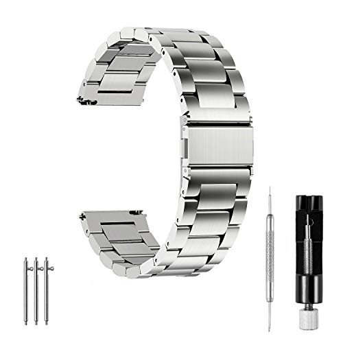 18 mm 20 mm 22 mm Uhrenarmband, Schnellverschluss, massives Edelstahl Metall Business Armband Ersatz für Herren Damen Armbanduhr 18mm Silber von Skydon