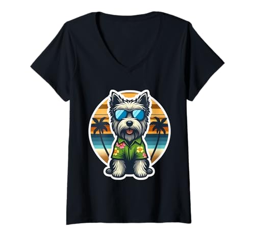 Damen Skye Terrier Hundebesitzer Sommer Vibes Urlaub Strand T-Shirt mit V-Ausschnitt von Skye Terrier Dog Owner Vacation Products