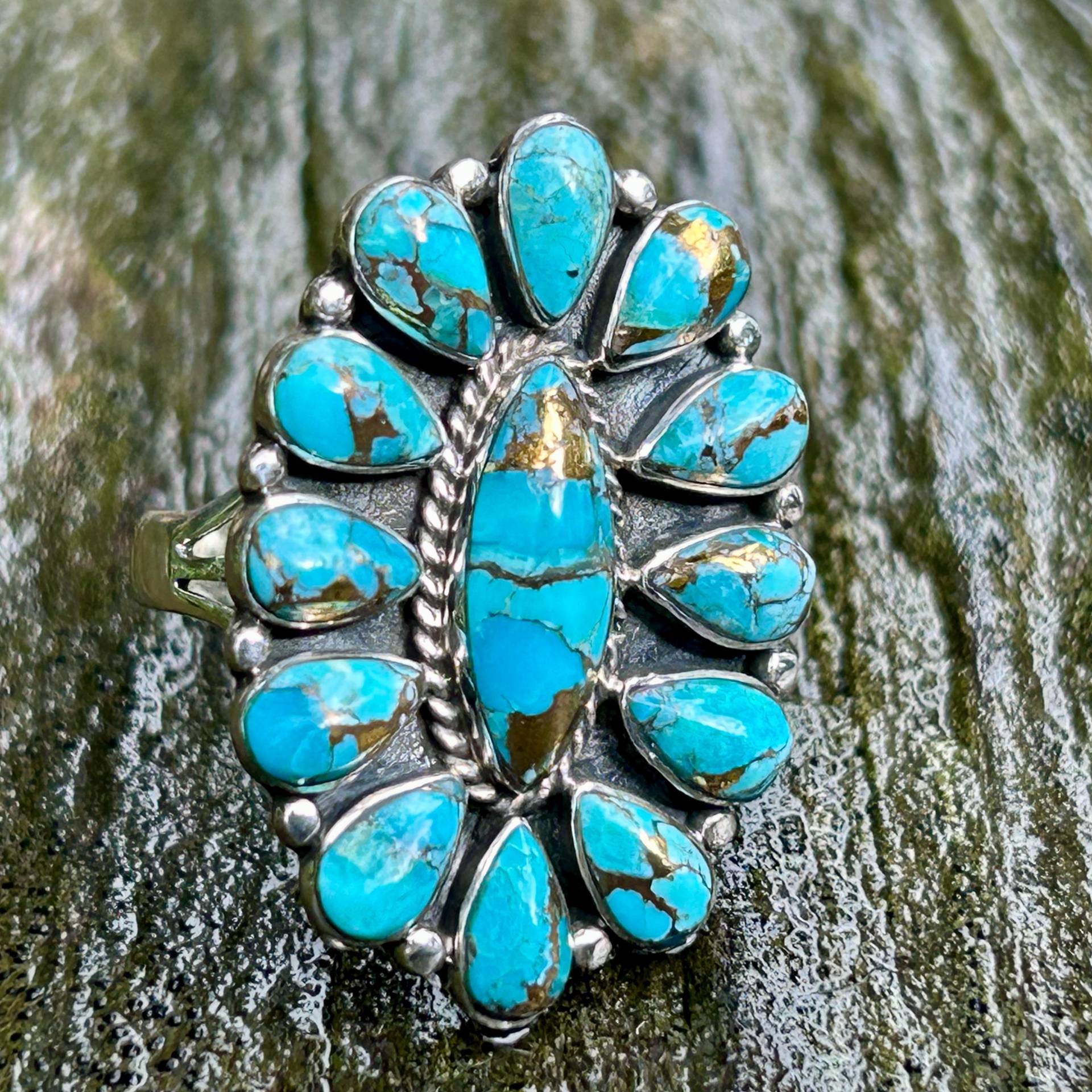 Türkis Kupfer Sterling Silber-Cluster-Ring Westlichen Südwestlichen Schmuck von SkyhawkRanch