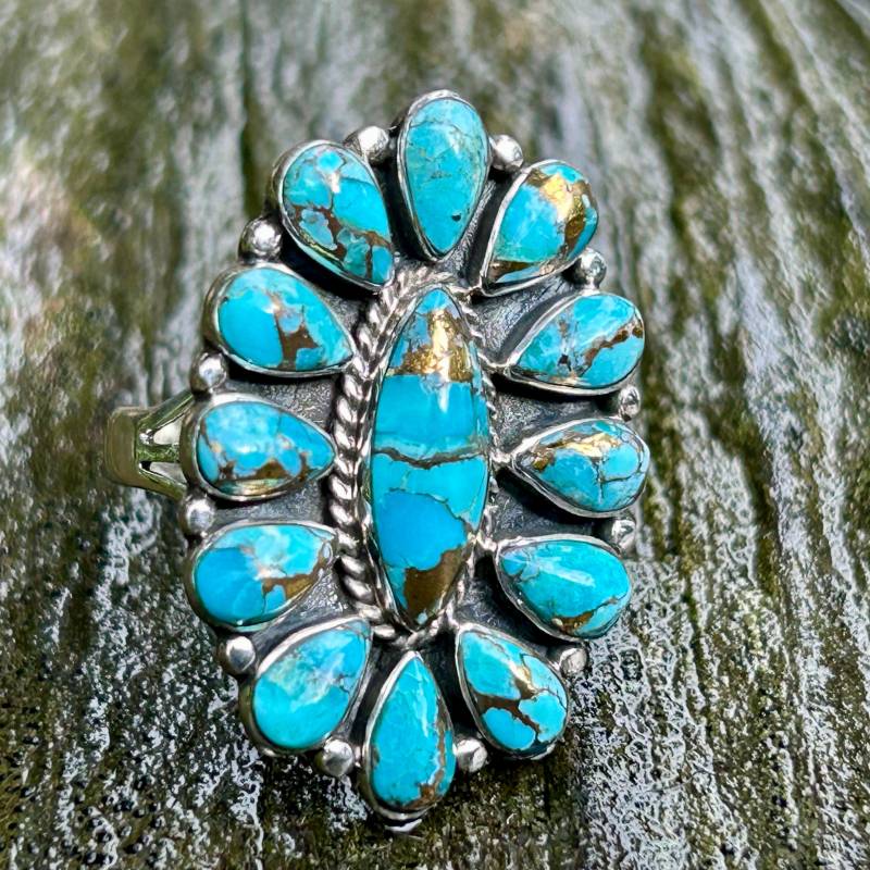 Türkis Kupfer Sterling Silber-Cluster-Ring Westlichen Südwestlichen Schmuck von SkyhawkRanch