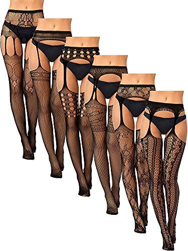 6 Paar Damen Netzstrumpfhosen, Strumpfhosen, dehnbar, hohe Strümpfe, schwarz - Schwarz - Medium von Skylety