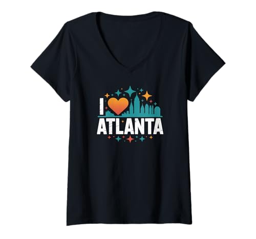 Damen I Love Atlanta Skyline Herz Sterne T-Shirt mit V-Ausschnitt Damen I Love Atlanta Skyline Herz Sterne T-Shirt mit V-Ausschnitt von Skyline City Passion Urban Vibes