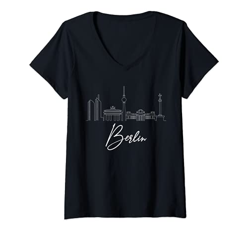 Damen Berlin Skyline Souvenir Hauptstadt Städtetrip Deutschland T-Shirt mit V-Ausschnitt von Skyline Hauptstädte Souvenir Reise Kollektion
