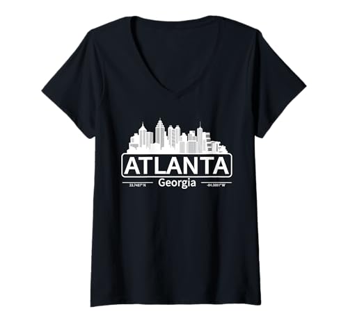 Damen Atlanta Georgia Skyline, Reise nach Atlanta T-Shirt mit V-Ausschnitt Damen Atlanta Georgia Skyline, Reise nach Atlanta T-Shirt mit V-Ausschnitt von Skylines and Cityscapes from Atlanta Georgia