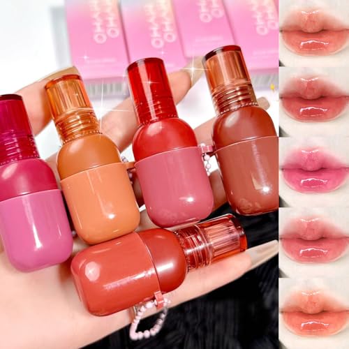 5 Colors Cute Lip Glaze Flüssig Lippenstift, Shine Hydrating Lipgloss, Moisturizing Tinted Lip Balm, Smooth Nourishing Lip Care Lip Tint with Gift Box von Skynest