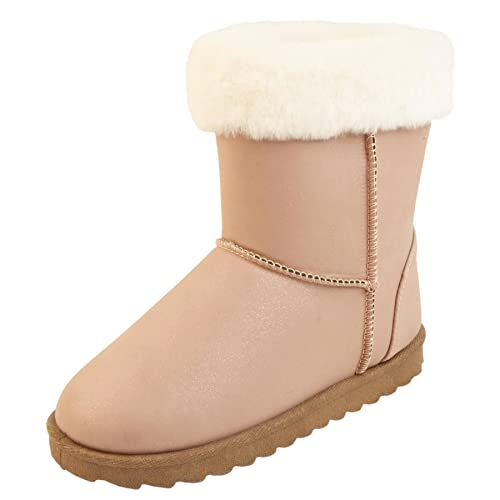 Skyrocket Mädchen-Stiefel – schimmernder Glitzer, warmer Kunstfell, gefütterte Stiefel mit Memory-Schaum – Mädchen-Winterstiefel, Rosa, Beige, Stiefeletten für Kleinkinder und Mädchen Größe 28 EU von Skyrocket