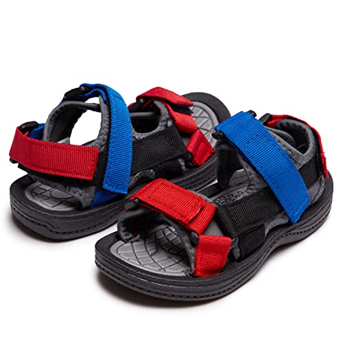 Skysole All Terrain Doppelriemchensandalen für Jungen - Gummisohle Amphibien Schuhe für Strand, Pool, Wandern, Wandern & Sport, Grau/Rot, 11-12 Little Kid von Skysole