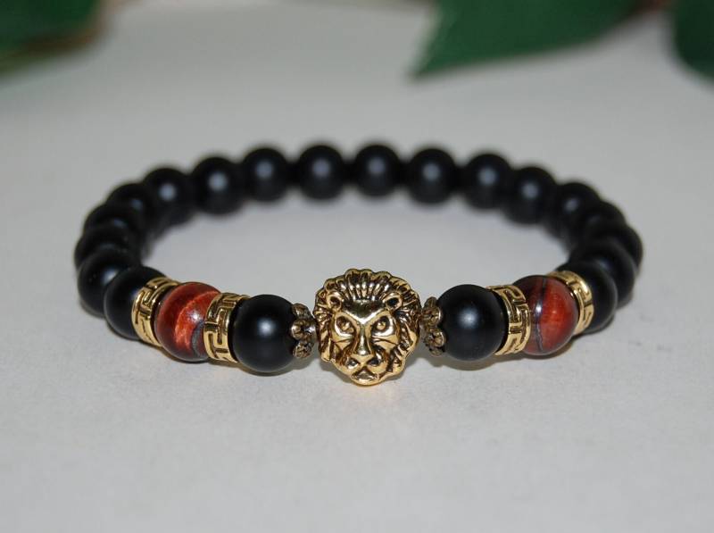 Armband Onyx, Armband Onyx, Löwenarmband, Armband Onyx, Mann Armband, Herren Armband, Armband Onyx Edelstein, Löwenkopf Armband, Leo Armband von SkywaterStudio