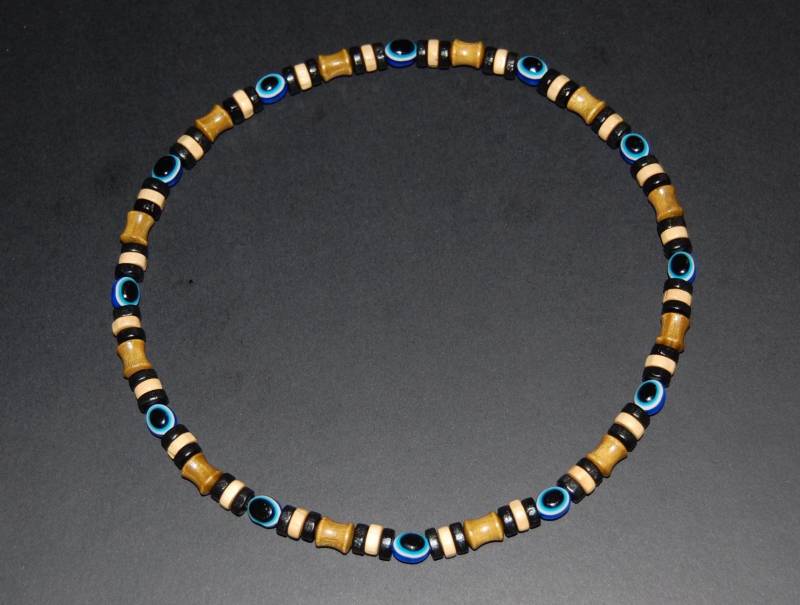 Blau Evil Eye Halskette, Holz Surfer Hamsa Männer, Halskette Blau Evil Eye Halskette, Holz Surfer Hamsa Männer, Halskette von SkywaterStudio