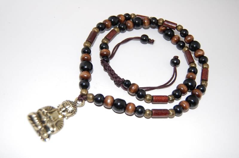 Bronze Buddha Halskette, Verstellbare Holz Holz, Günstig, Spirituelle, Folk, Mann, Frau, Yoga, Schutz, Meditation, Gebet von SkywaterStudio