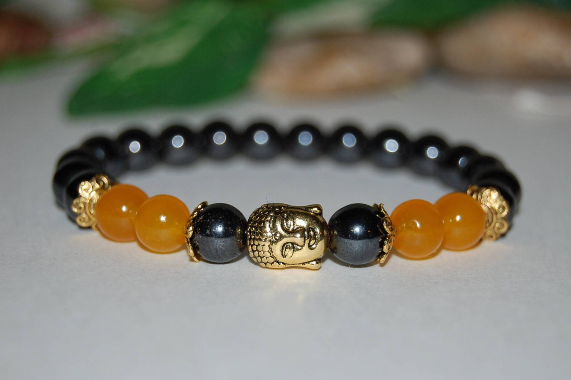 Buddha Armband, Magnet Hämatit & Gelbe Jade Perlen Armband, Buddhist, Männer, Frauen, Gesundheit, Lindern, Schutz, Yoga, Geschenk von SkywaterStudio