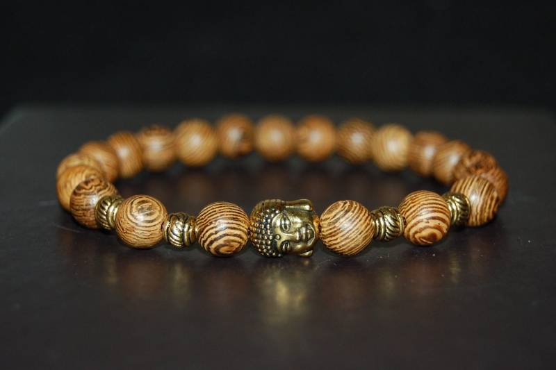 Buddha-Armband, Wenge-Holz-Armband, Holz-Mala-Perlen, Holz-Mala-Armband, Holz-Gebetsperlen, Holz-Armband, Naturholz, Meditation, Yoga-Armband von SkywaterStudio