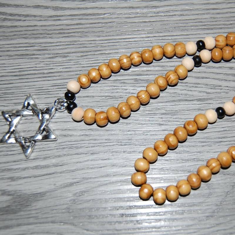Davidstern Halskette, Holz Schmuck, Holzperlen, Silber Charm, Spirituelle, Gebet, Mann, Frau, Viel Glück von SkywaterStudio