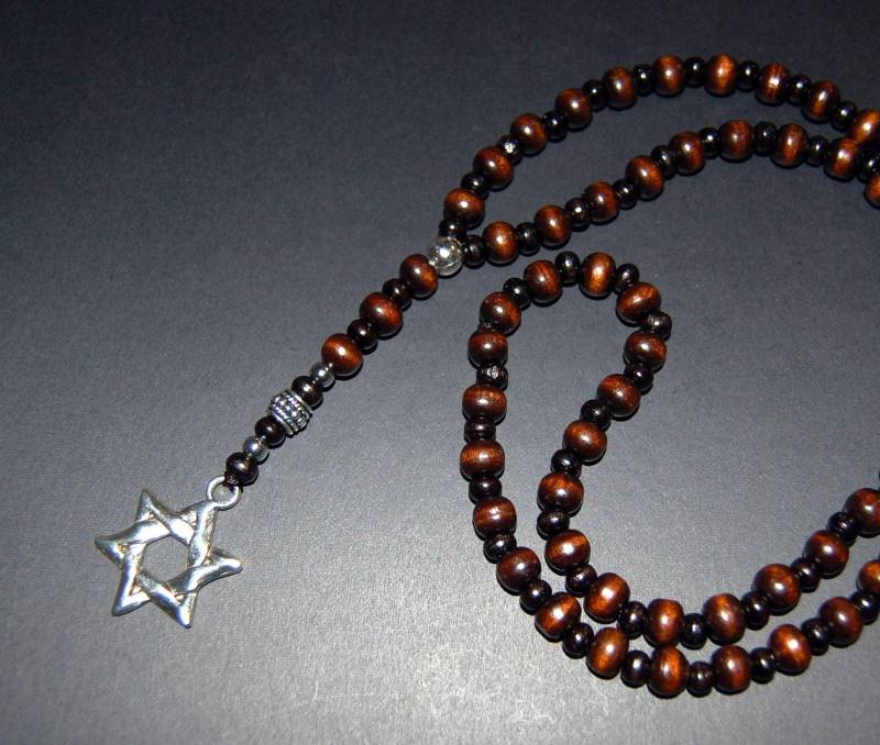 Davidstern Rosenkranz Halskette, Schmuck, Holz Silber Charm, Spirituelle, Gebet, Männer, Frauen, Viel Glück von SkywaterStudio