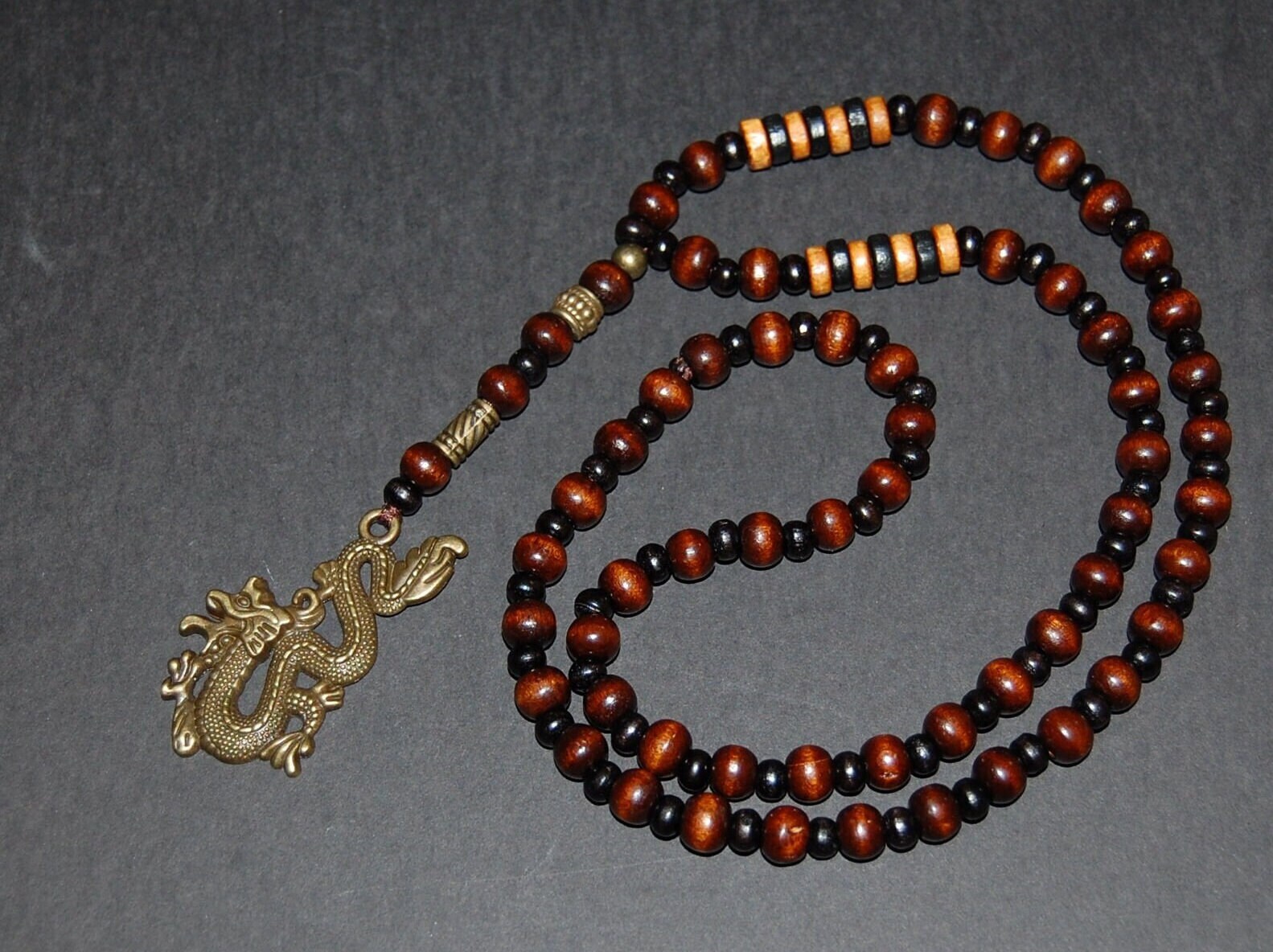 Drachen Halskette, Dragon Rosenkranz Halskette, Holz Holz Halskette, Bronze Drache, Gebetskette, Schutz, Holz Perlen, Dragon Jahr von SkywaterStudio