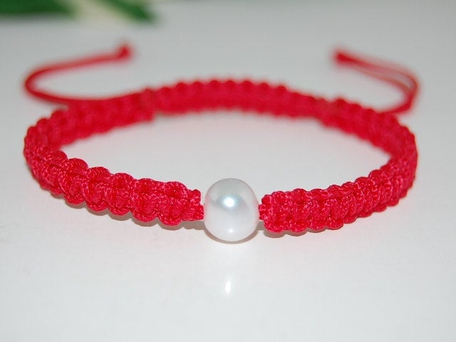 Echte Perle Armband, Süßwasserperlen Armband, Single Pearl Hanf Armband, String Armband, Perlen Brautjungfern Schmuck, Weiße Perlen Armband von SkywaterStudio