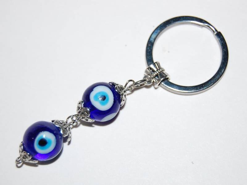 Evil Eye Schlüsselanhänger, Hamsa Glas Ball, Double Auto, Tasche, Geldbörse, Schutz Lucky Keychain, Geschenk von SkywaterStudio