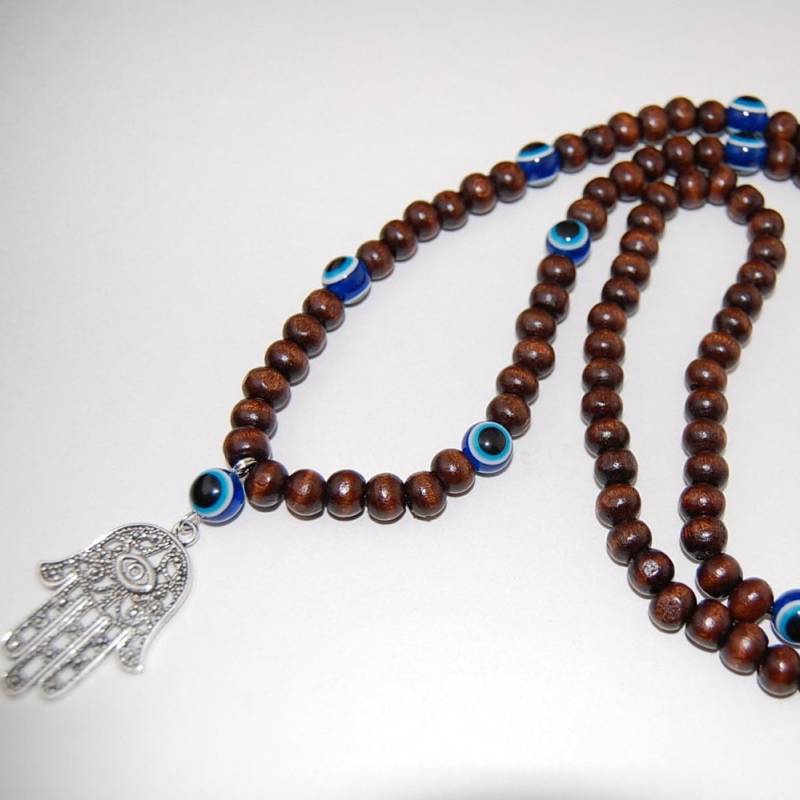 Halskette Mit Evil Eye Halskette, Hamsa Hand Halskette, Holz Halskette, Stretch, Spiritualität, Gebet, Viel Glück, Männer, Frau, Yoga, Schutz Halskette Mit Evil Eye Halskette, Hamsa Hand Halskette, Holz Halskette, Stretch, Spiritualität, Gebet, Viel Glück, Männer, Frau, Yoga, Schutz von SkywaterStudio
