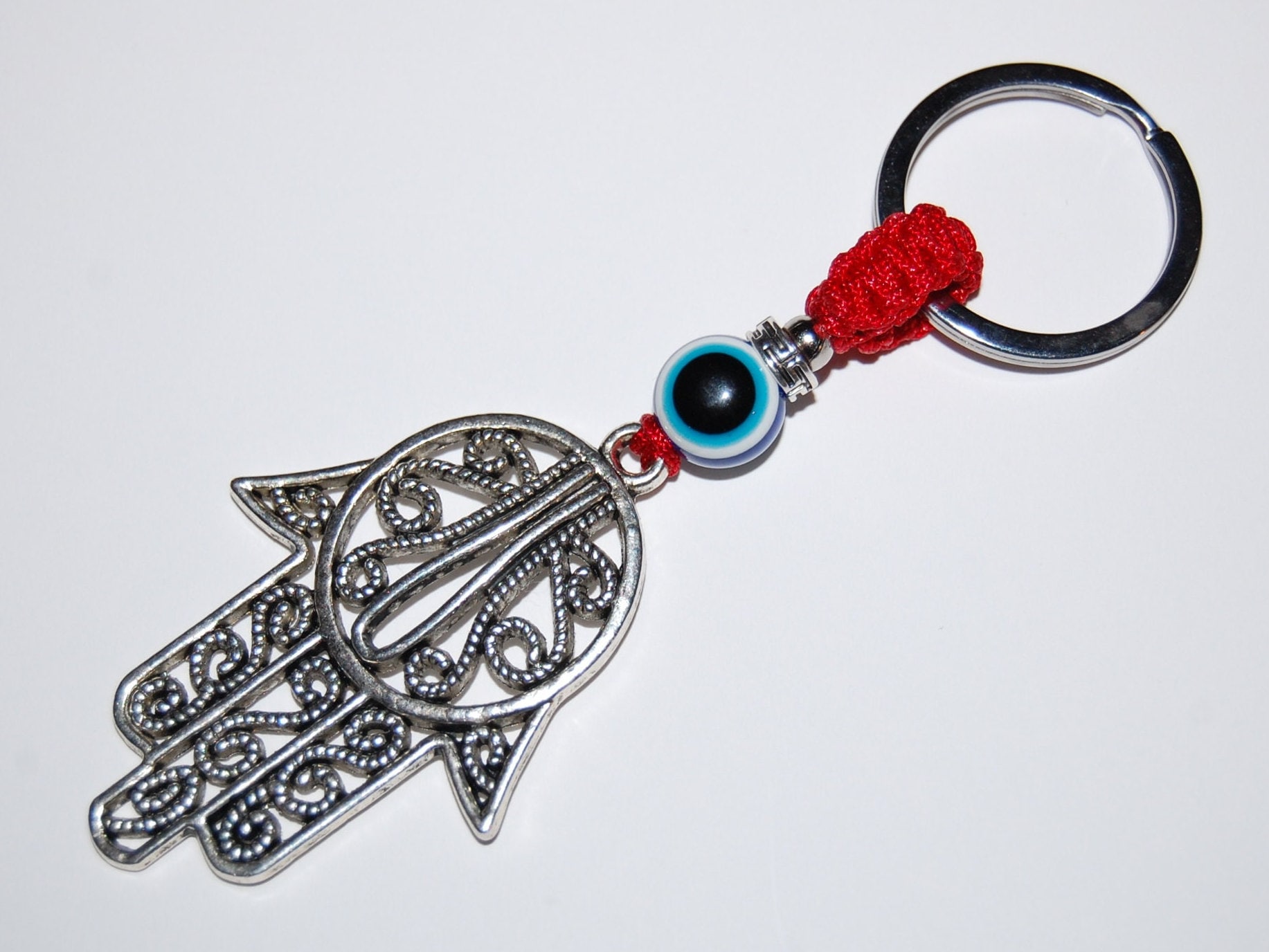 Hamsa Hand Schlüsselanhänger, Evil Eye Auto, Tasche, Geldbeutel, Herz Initial Charm, Schutz Schlüsselbund, Power Und Stärke, Geschenk von SkywaterStudio