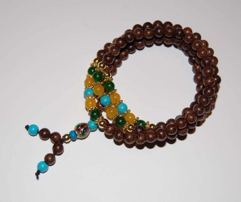 Holz Halskette, Buddhist Halskette, Spiritualität, 108 Mala Holzperlen, Stretch, Wenge Halskette, Mann, Frau, Yoga Armband, Schutz, Meditation von SkywaterStudio