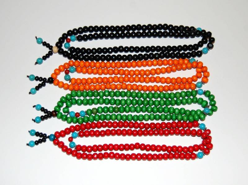 Holz Halskette, Holz Armband, 108 Gebetsperlen Halskette, Tragen Sie Als Armband Oder Halskette, Mala Halskette, 8 Mm & Türkis Perlen, 4 Farben von SkywaterStudio