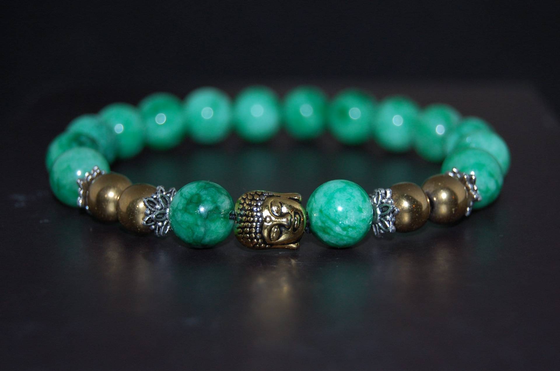 Jade Armband, Buddha Armband, 8mm Grüne Perlen, Stretch Armband, Herren, Frauen, Mala Armband, Unisex Armband, Meditation, Yoga, Boho, Geschenk von SkywaterStudio