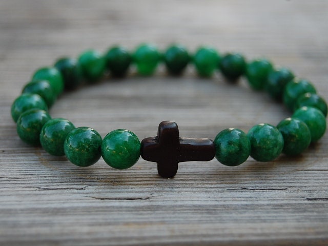 Jade Armband, Kreuz Armband, Jade Kreuz Edelstein, 8mm Perlen, Mann, Frauen, Jade Perlen Armband, Gebetsarmband, Geschenk von SkywaterStudio